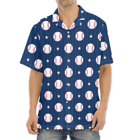 Baseballs Star Pattern Print Aloha Shirt