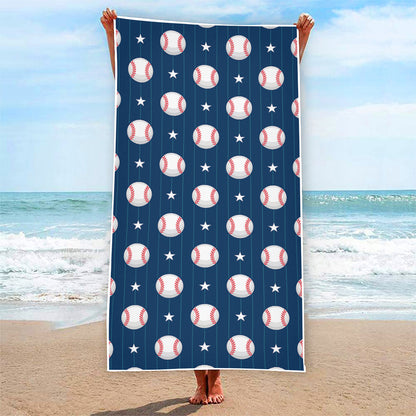 Baseballs Star Pattern Print Beach Towel