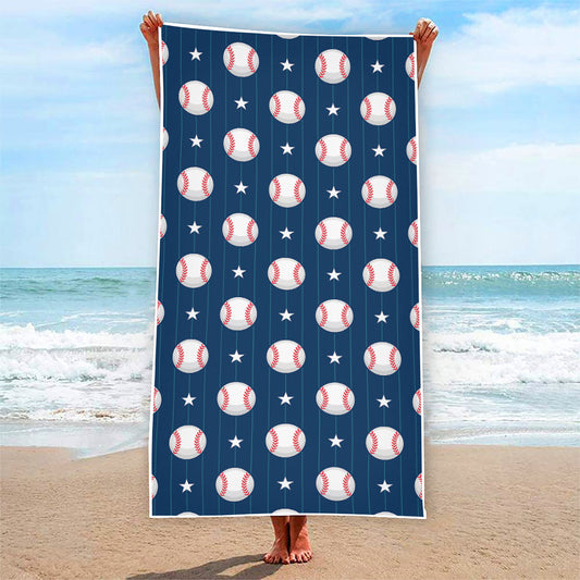 Baseballs Star Pattern Print Beach Towel