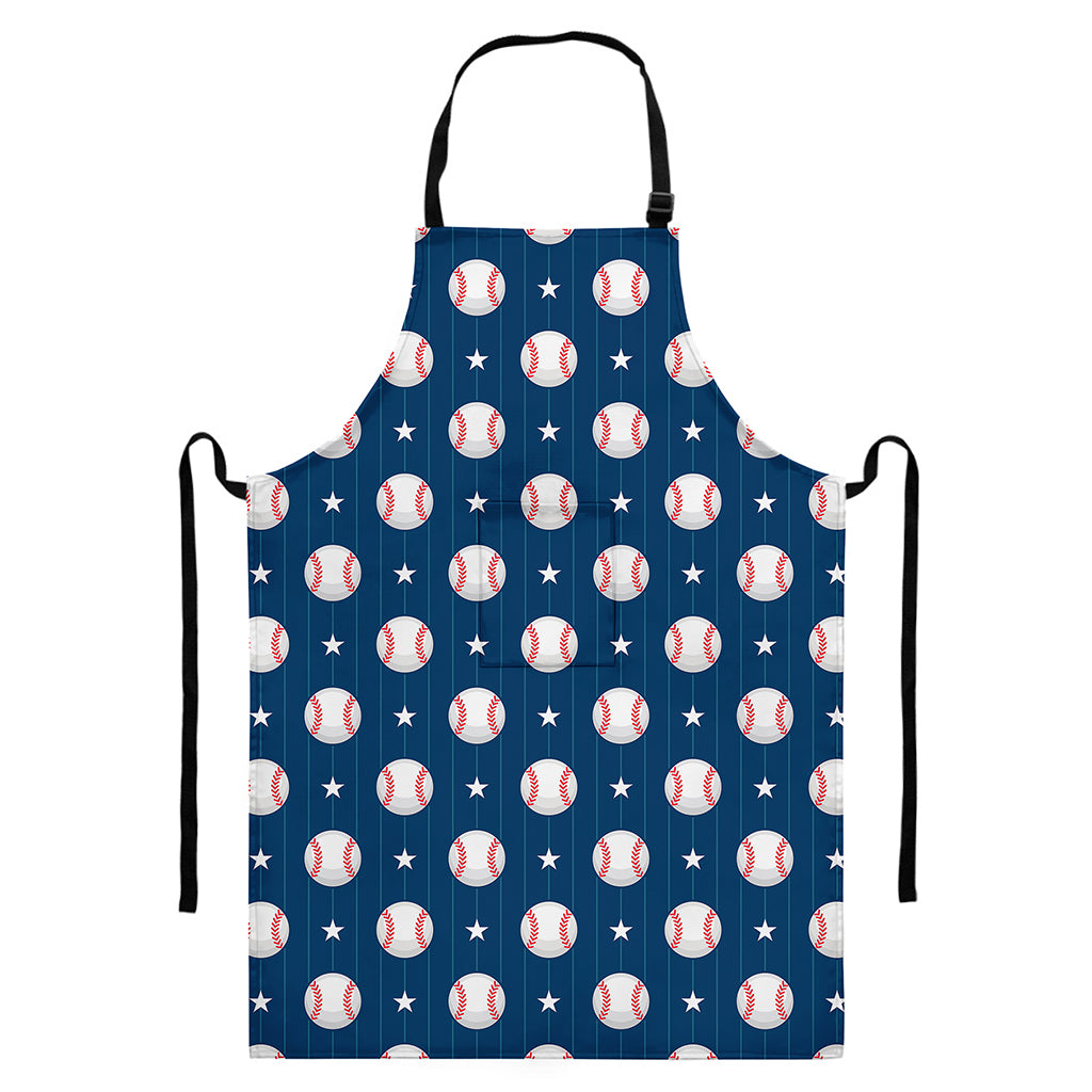 Baseballs Star Pattern Print Bib Apron With Pocket