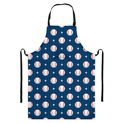 Baseballs Star Pattern Print Bib Apron With Pocket