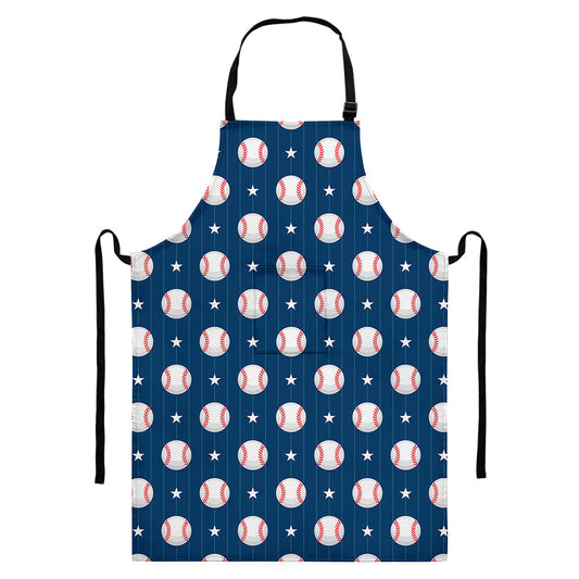 Baseballs Star Pattern Print Bib Apron With Pocket
