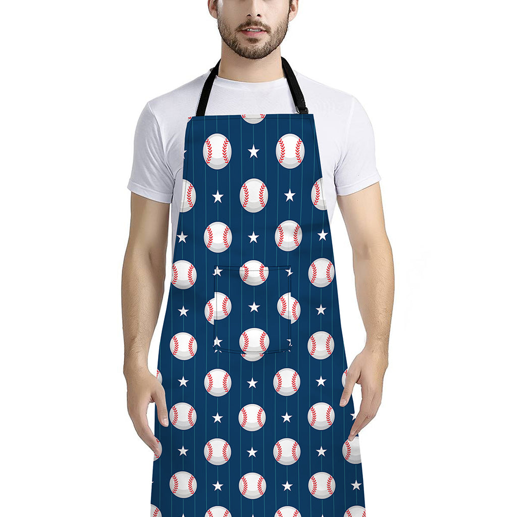 Baseballs Star Pattern Print Bib Apron With Pocket