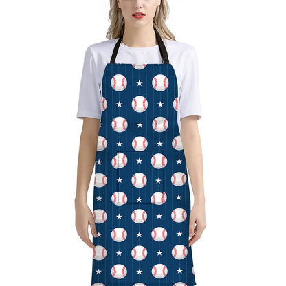 Baseballs Star Pattern Print Bib Apron With Pocket