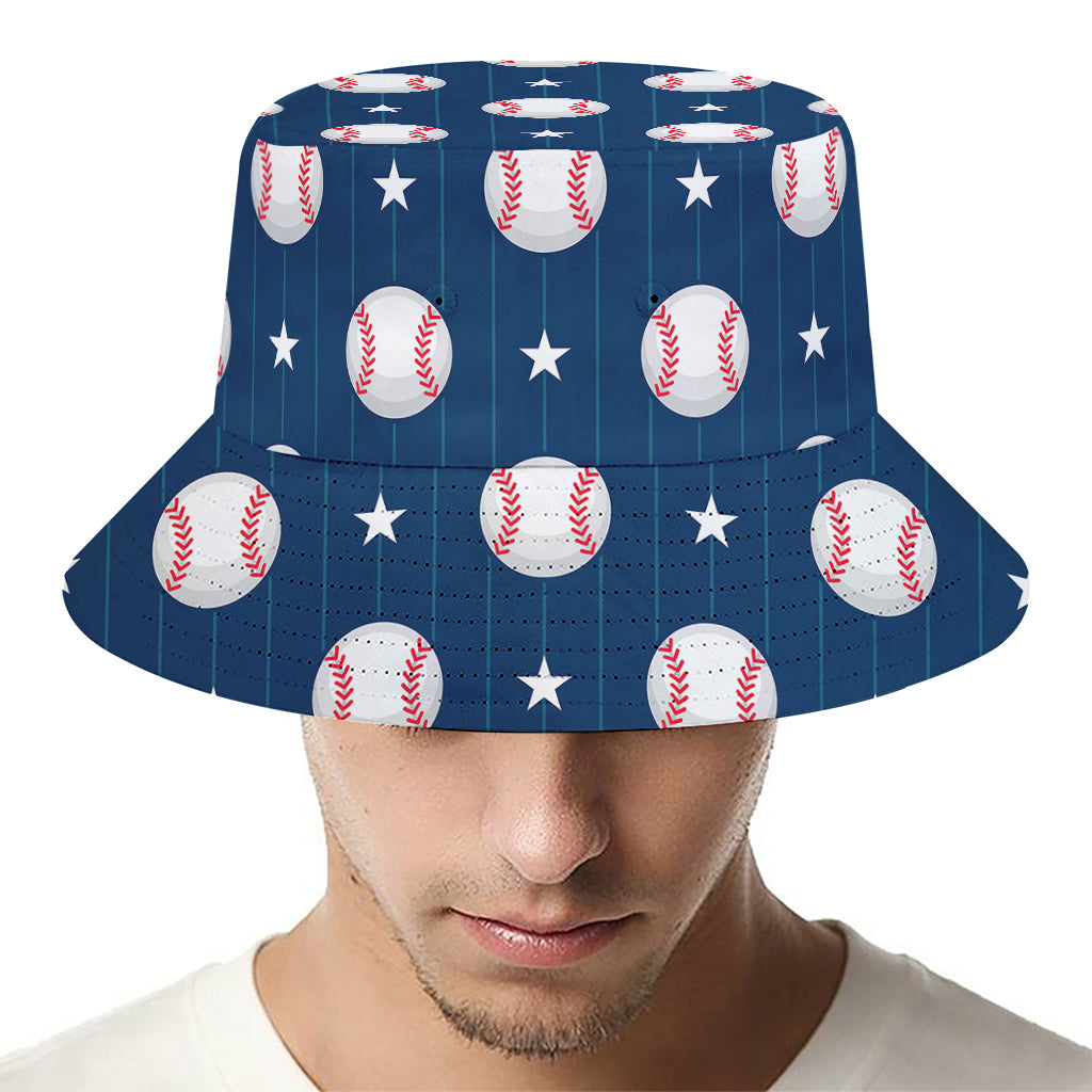 Baseballs Star Pattern Print Bucket Hat