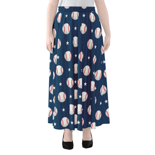 Baseballs Star Pattern Print Chiffon Maxi Skirt