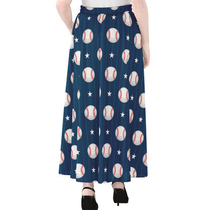 Baseballs Star Pattern Print Chiffon Maxi Skirt