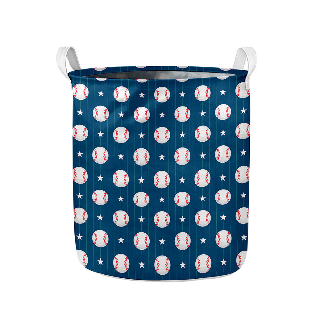 Baseballs Star Pattern Print Collapsible Laundry Basket