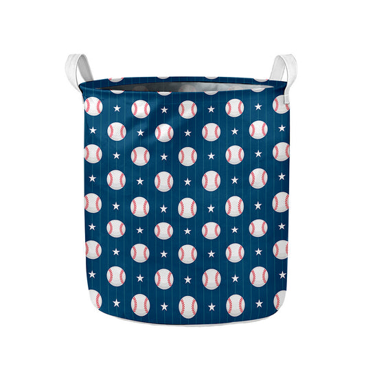 Baseballs Star Pattern Print Collapsible Laundry Basket