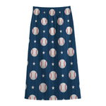 Baseballs Star Pattern Print Cotton Front Slit Maxi Skirt
