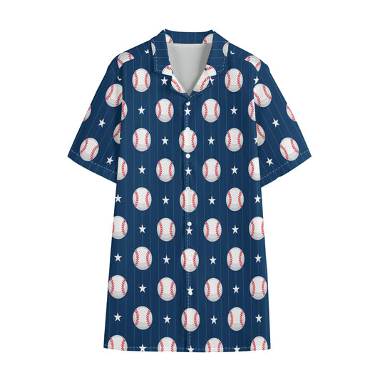 Baseballs Star Pattern Print Cotton Hawaiian Shirt
