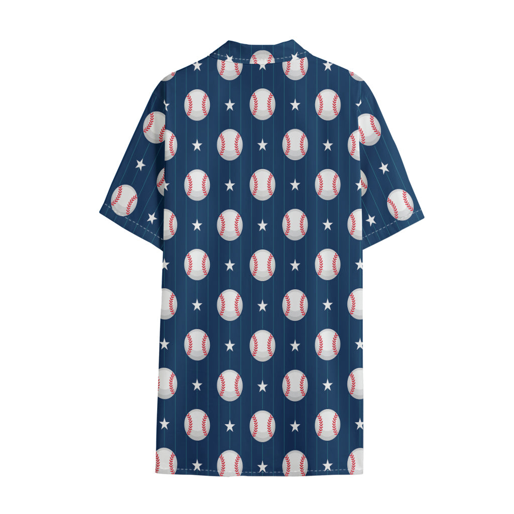 Baseballs Star Pattern Print Cotton Hawaiian Shirt