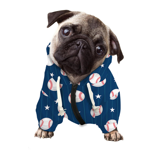 Baseballs Star Pattern Print Dog Zip Up Hoodie