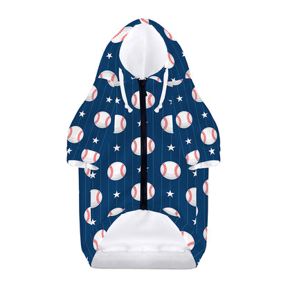 Baseballs Star Pattern Print Dog Zip Up Hoodie