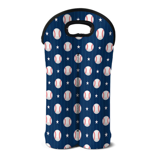 Baseballs Star Pattern Print Double Neoprene Wine Tote