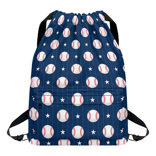 Baseballs Star Pattern Print Drawstring Backpack