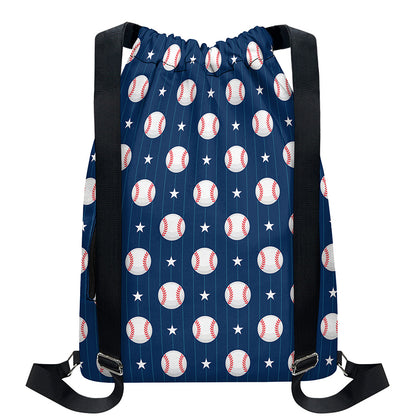 Baseballs Star Pattern Print Drawstring Backpack