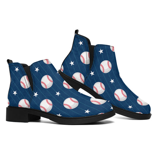 Baseballs Star Pattern Print Flat Ankle Boots