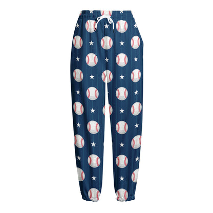 Baseballs Star Pattern Print Fleece Lined Knit Pants