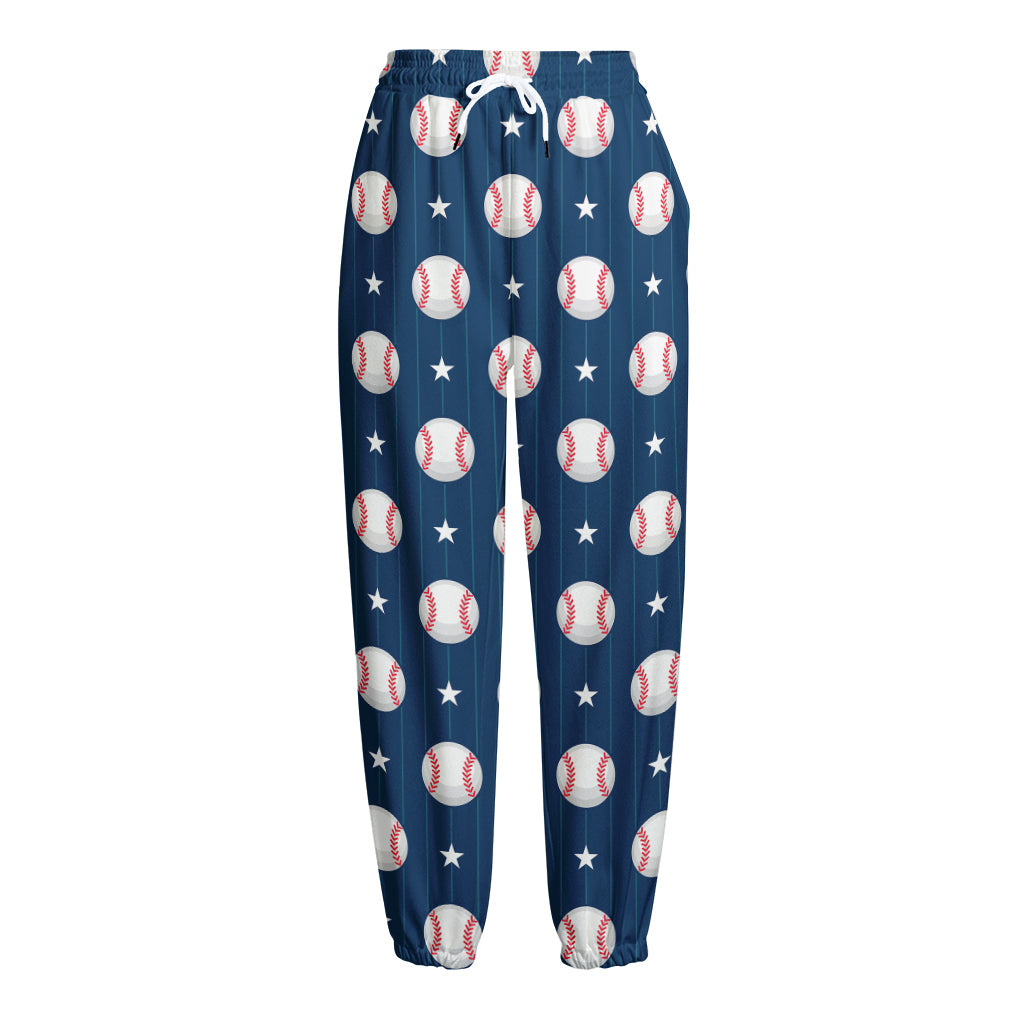 Baseballs Star Pattern Print Fleece Lined Knit Pants