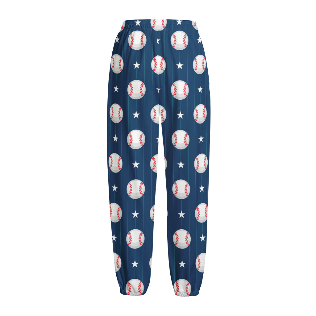 Baseballs Star Pattern Print Fleece Lined Knit Pants