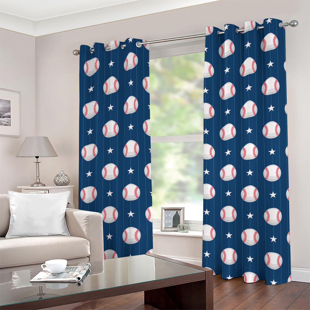 Baseballs Star Pattern Print Grommet Curtains