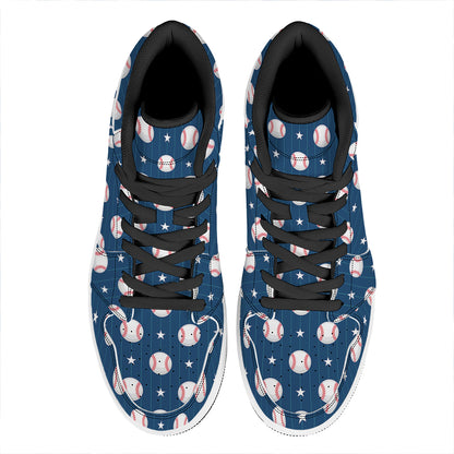 Baseballs Star Pattern Print High Top Leather Sneakers