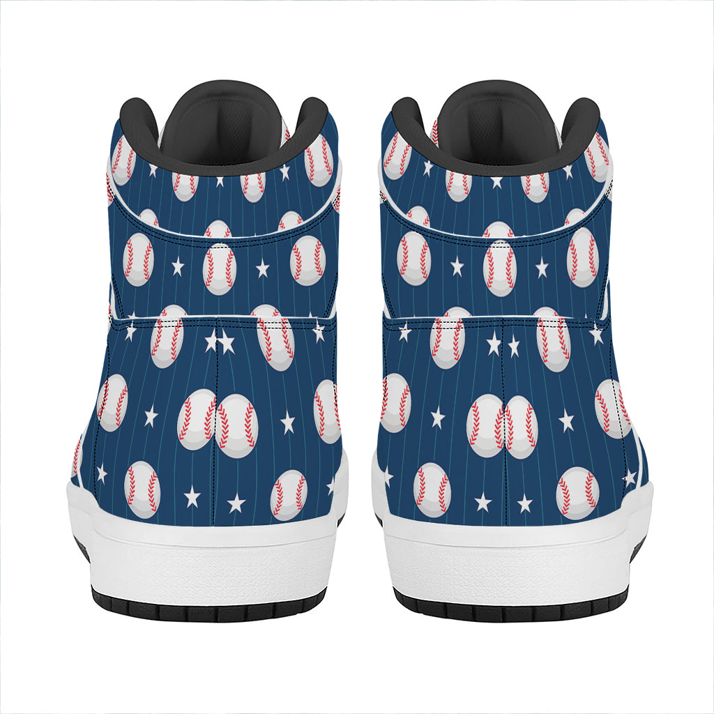 Baseballs Star Pattern Print High Top Leather Sneakers