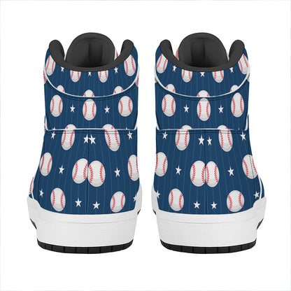 Baseballs Star Pattern Print High Top Leather Sneakers