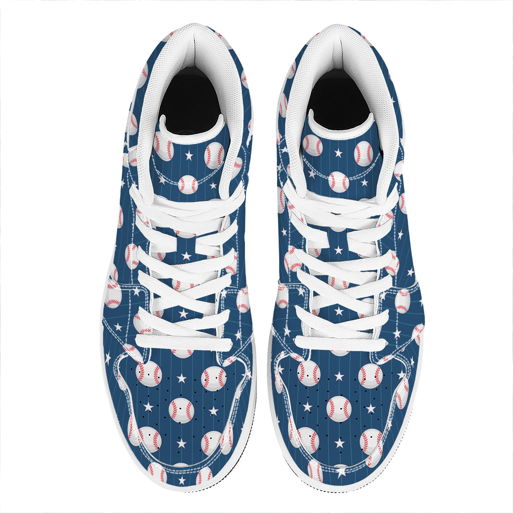 Baseballs Star Pattern Print High Top Leather Sneakers