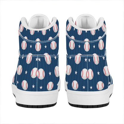 Baseballs Star Pattern Print High Top Leather Sneakers