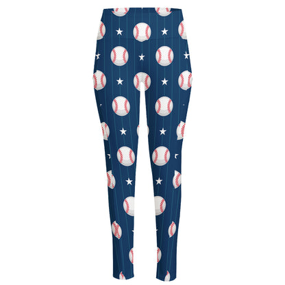 Baseballs Star Pattern Print High-Waisted Pocket Leggings