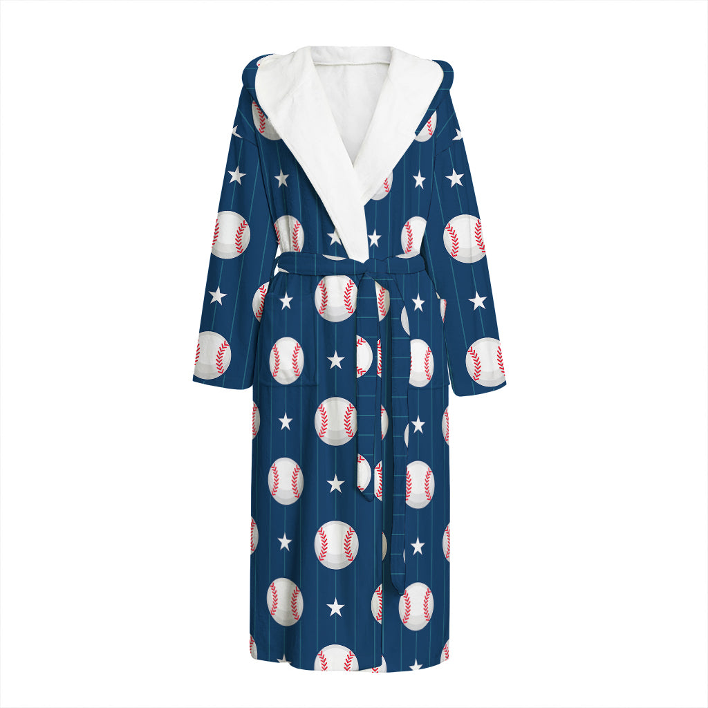 Baseballs Star Pattern Print Hooded Bathrobe