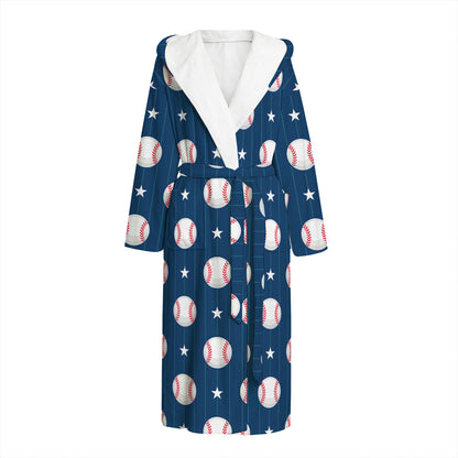 Baseballs Star Pattern Print Hooded Bathrobe
