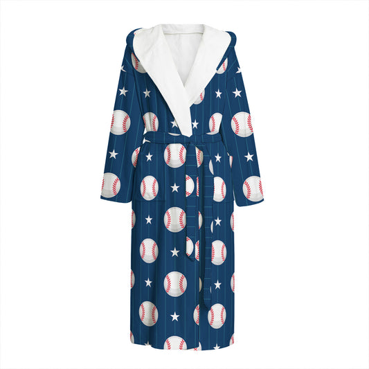 Baseballs Star Pattern Print Hooded Bathrobe