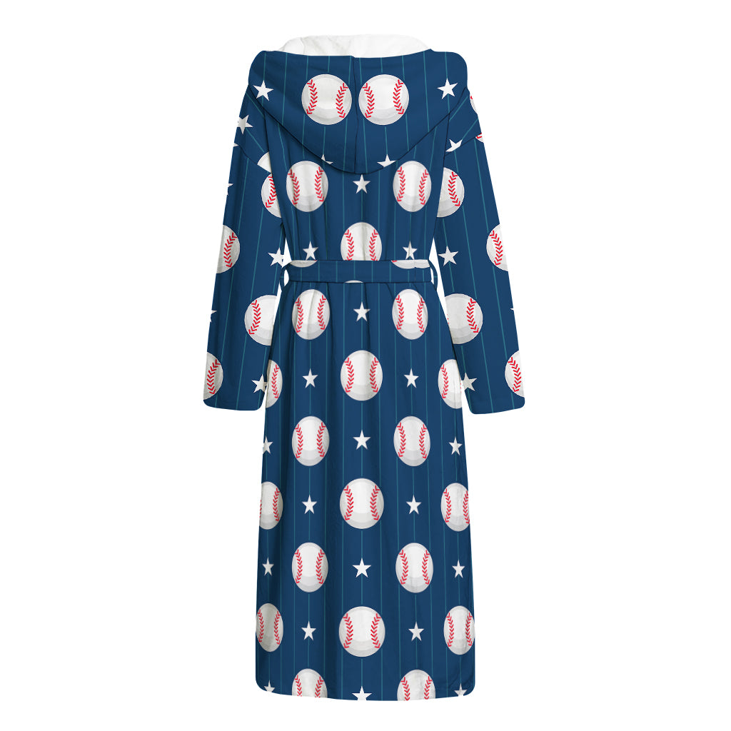 Baseballs Star Pattern Print Hooded Bathrobe