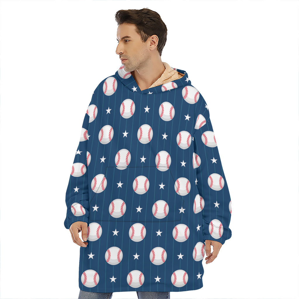 Baseballs Star Pattern Print Hoodie Blanket