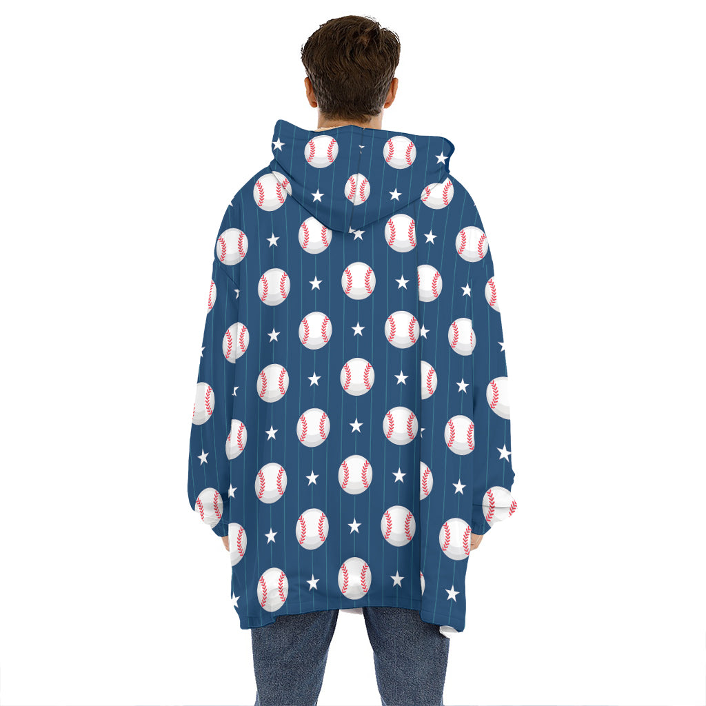 Baseballs Star Pattern Print Hoodie Blanket