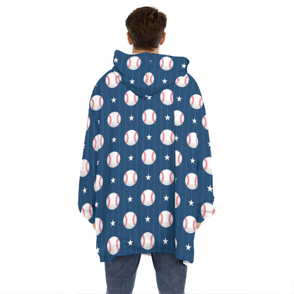 Baseballs Star Pattern Print Hoodie Blanket
