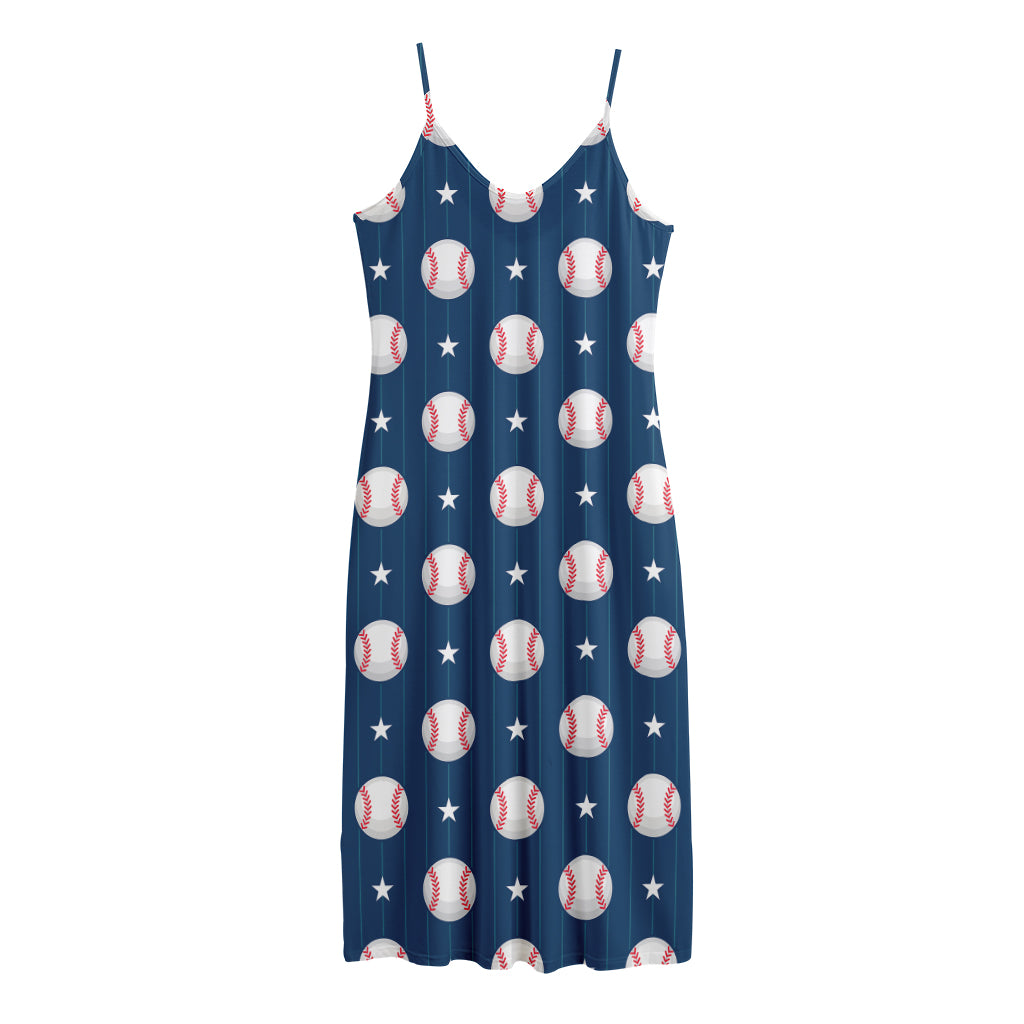 Baseballs Star Pattern Print Jersey Midi Cami Dress