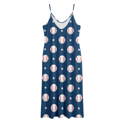 Baseballs Star Pattern Print Jersey Midi Cami Dress