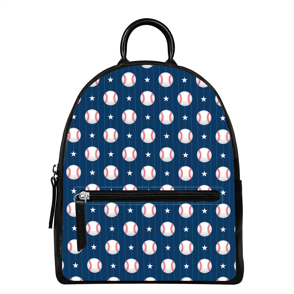 Baseballs Star Pattern Print Leather Backpack