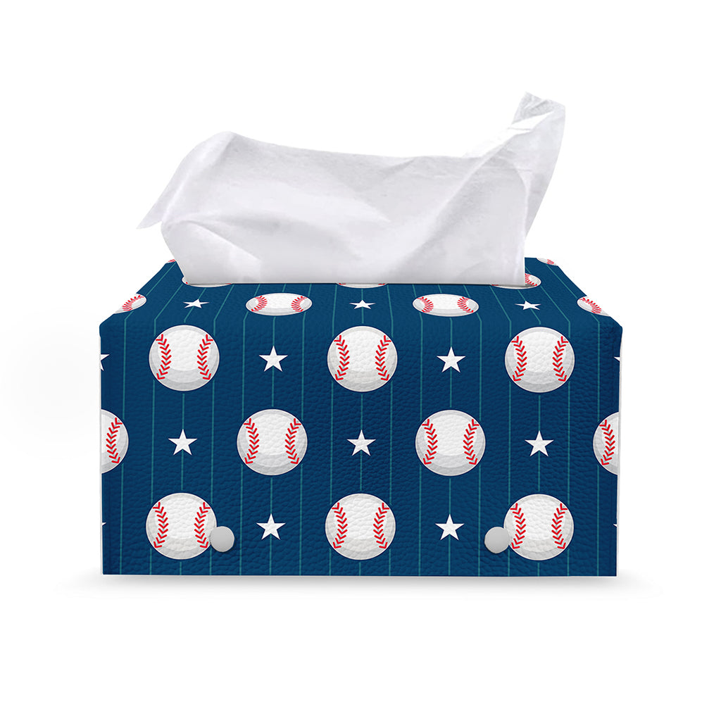 Baseballs Star Pattern Print Leather Tissue Box Cover
