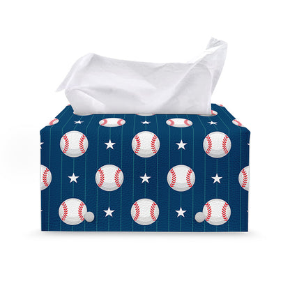 Baseballs Star Pattern Print Leather Tissue Box Cover