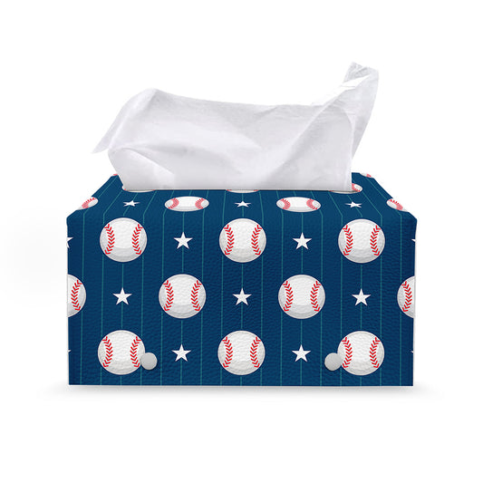 Baseballs Star Pattern Print Leather Tissue Box Cover