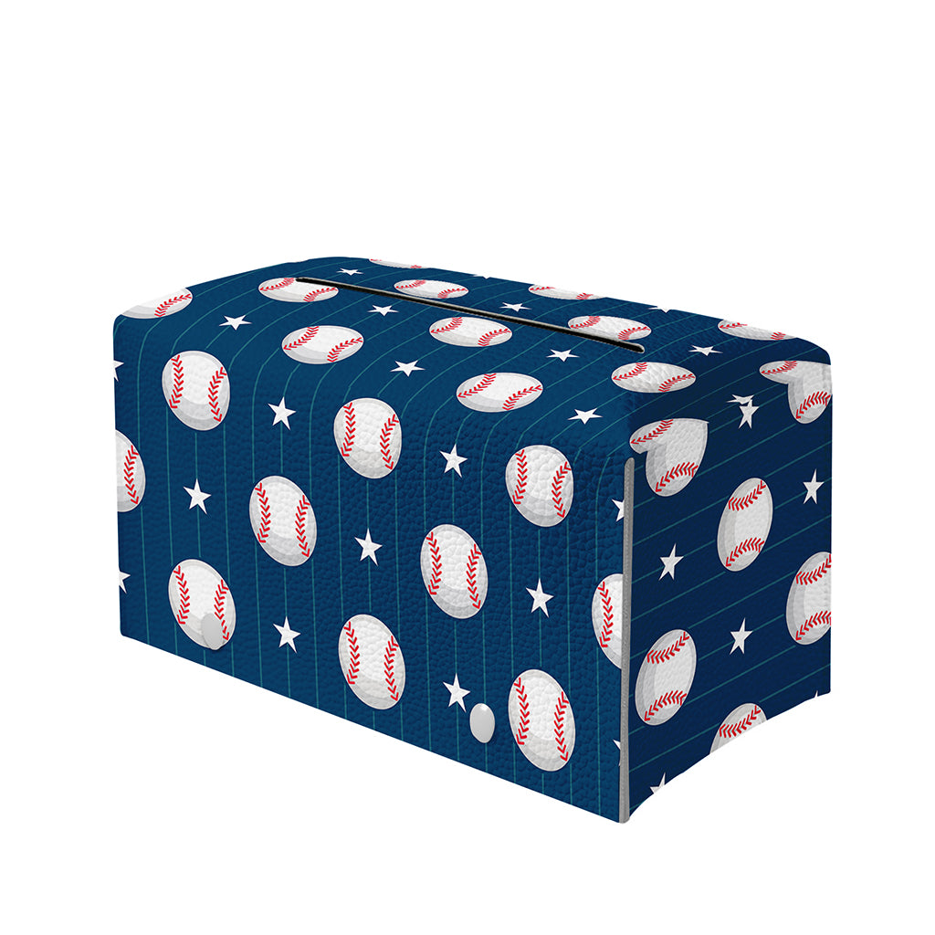 Baseballs Star Pattern Print Leather Tissue Box Cover