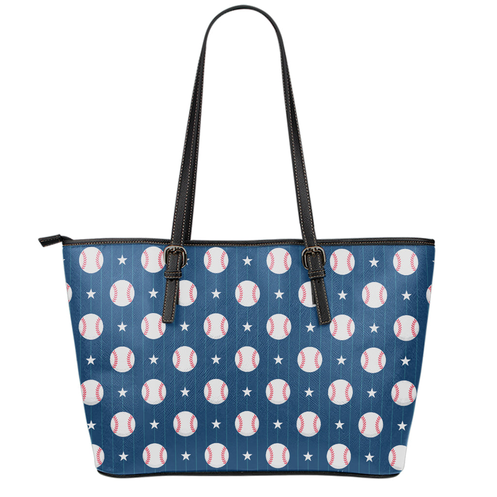 Baseballs Star Pattern Print Leather Tote Bag