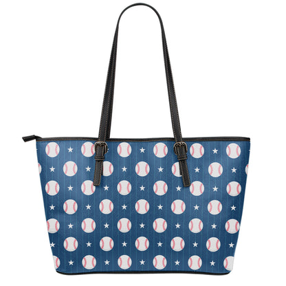 Baseballs Star Pattern Print Leather Tote Bag
