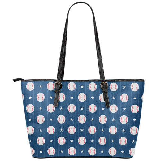 Baseballs Star Pattern Print Leather Tote Bag