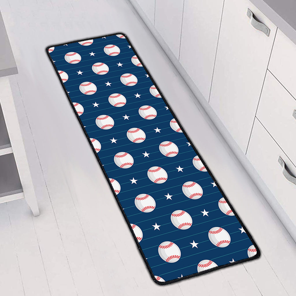 Baseballs Star Pattern Print Long Kitchen Mat